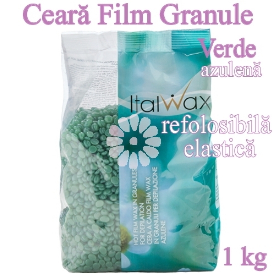 Imagine Ceara FILM granule Verde cu Azulena 1kg elastica, refolosibila - ItalWax
