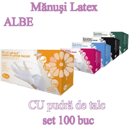Imagine Manusi latex albe CU pudra 100buc
