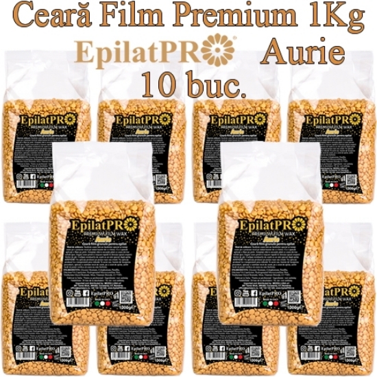 Imagine 10 BUC - Ceara FILM granule elastica 1kg Aurie - EpilatPRO PREMIUM + 1 Sort sau Ulei Gratuit