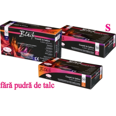 Manusi latex negre fara pudra 50buc S - ROIAL