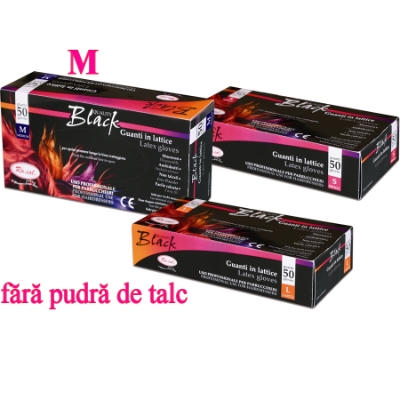 Manusi latex negre fara pudra 50buc M - ROIAL