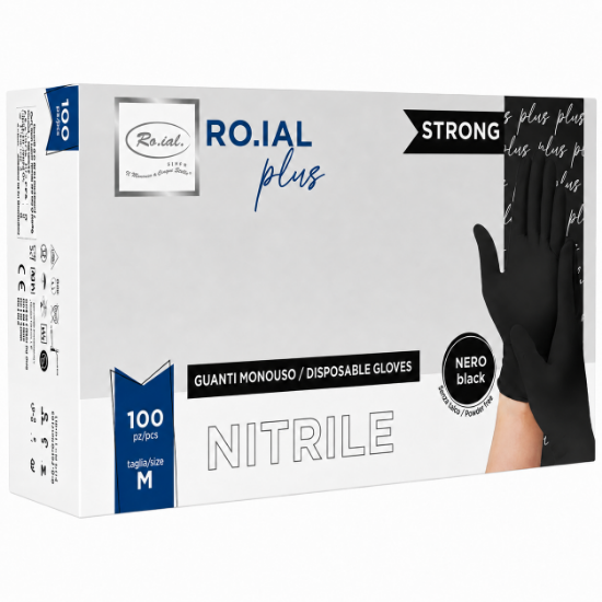 Imagine Manusi nitril Negre fara pudra 100buc M - ROIAL PLUS